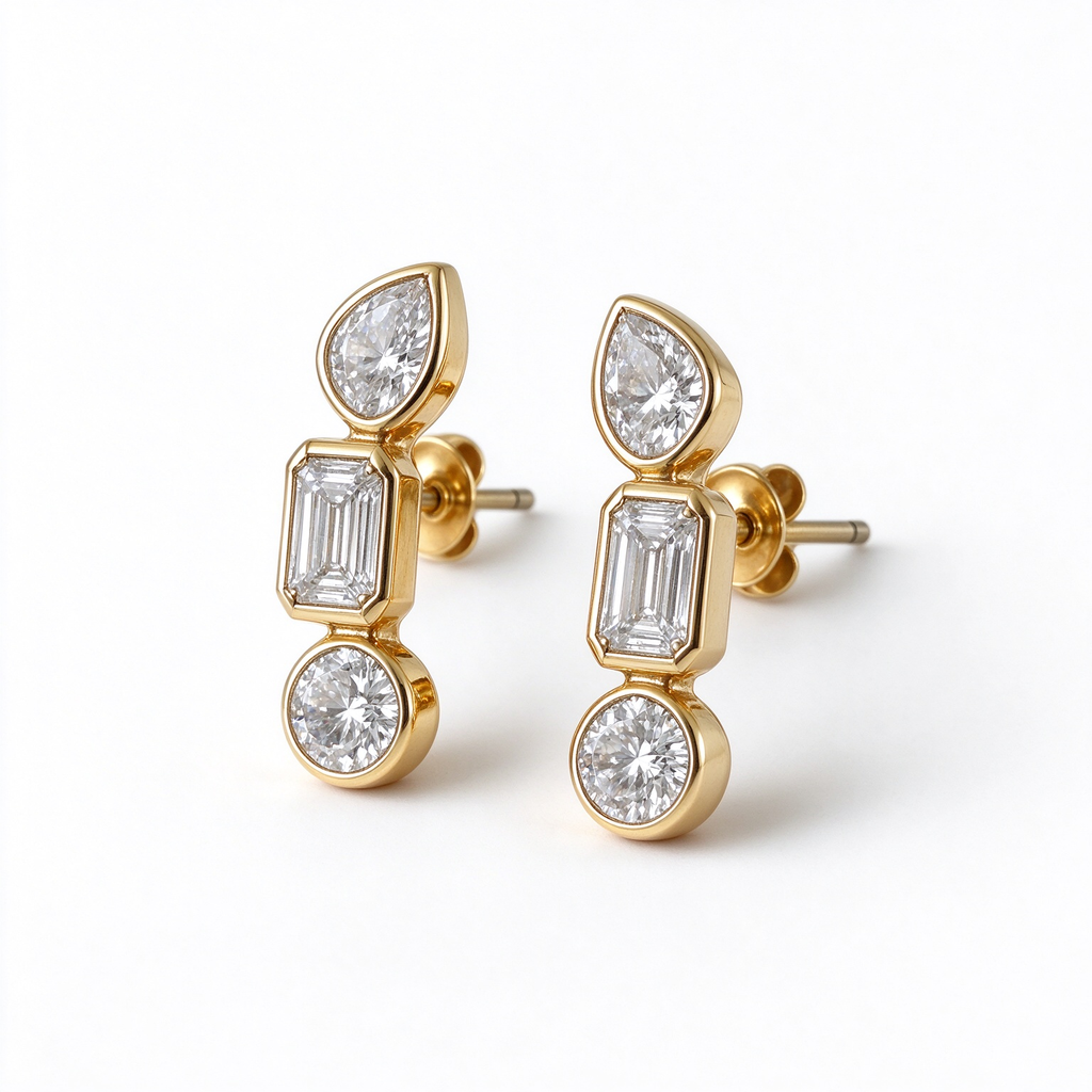 LUCERARO Earrings | Triple-Shape Lab-Grown Diamond Bezel Earrings 7/8 ct. tw. (pair)