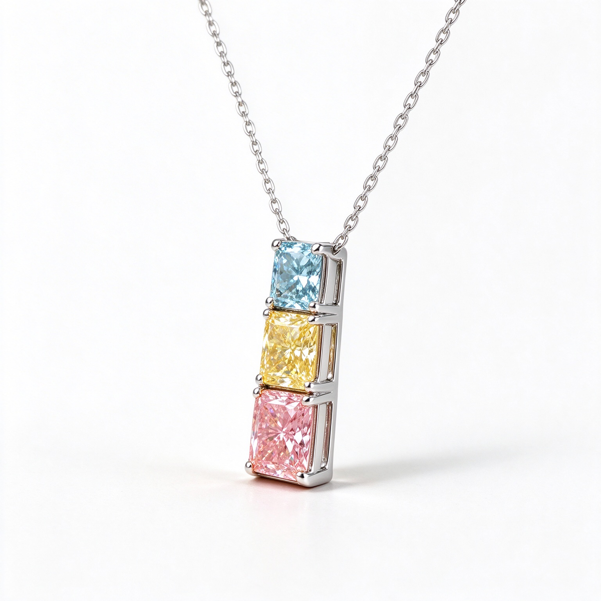 LUCERARO Necklace | Tri-Color Radiant Lab-Grown Diamond Necklace  2 ct. tw.