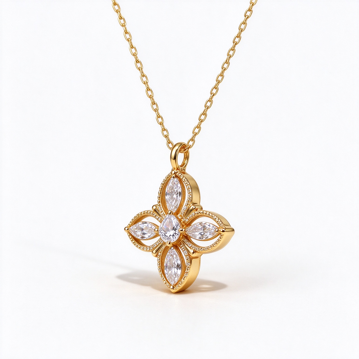 LUCERARO Necklace | Four-Petal Flower Lab-Grown Diamond Necklace 1 1/6 ct. tw.