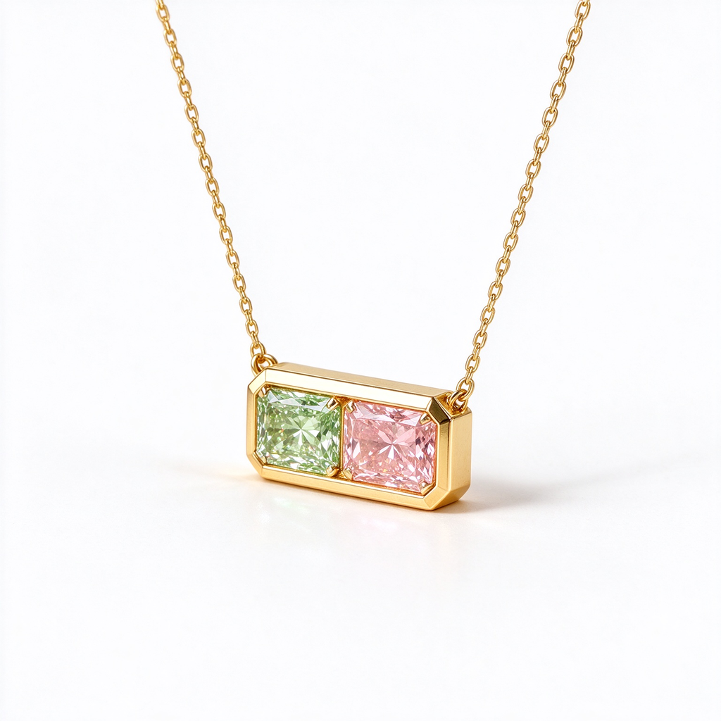 LUCERARO Necklace | Green & Pink Radiant Lab-Grown Diamond Necklace 1 2/5 ct. tw.