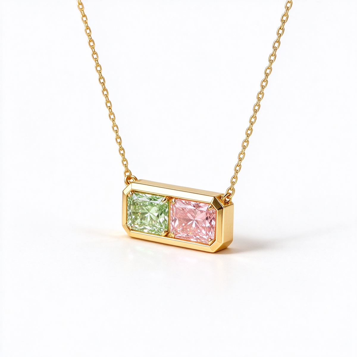 LUCERARO Necklace | Green & Pink Radiant Lab-Grown Diamond Necklace 1 2/5 ct. tw.