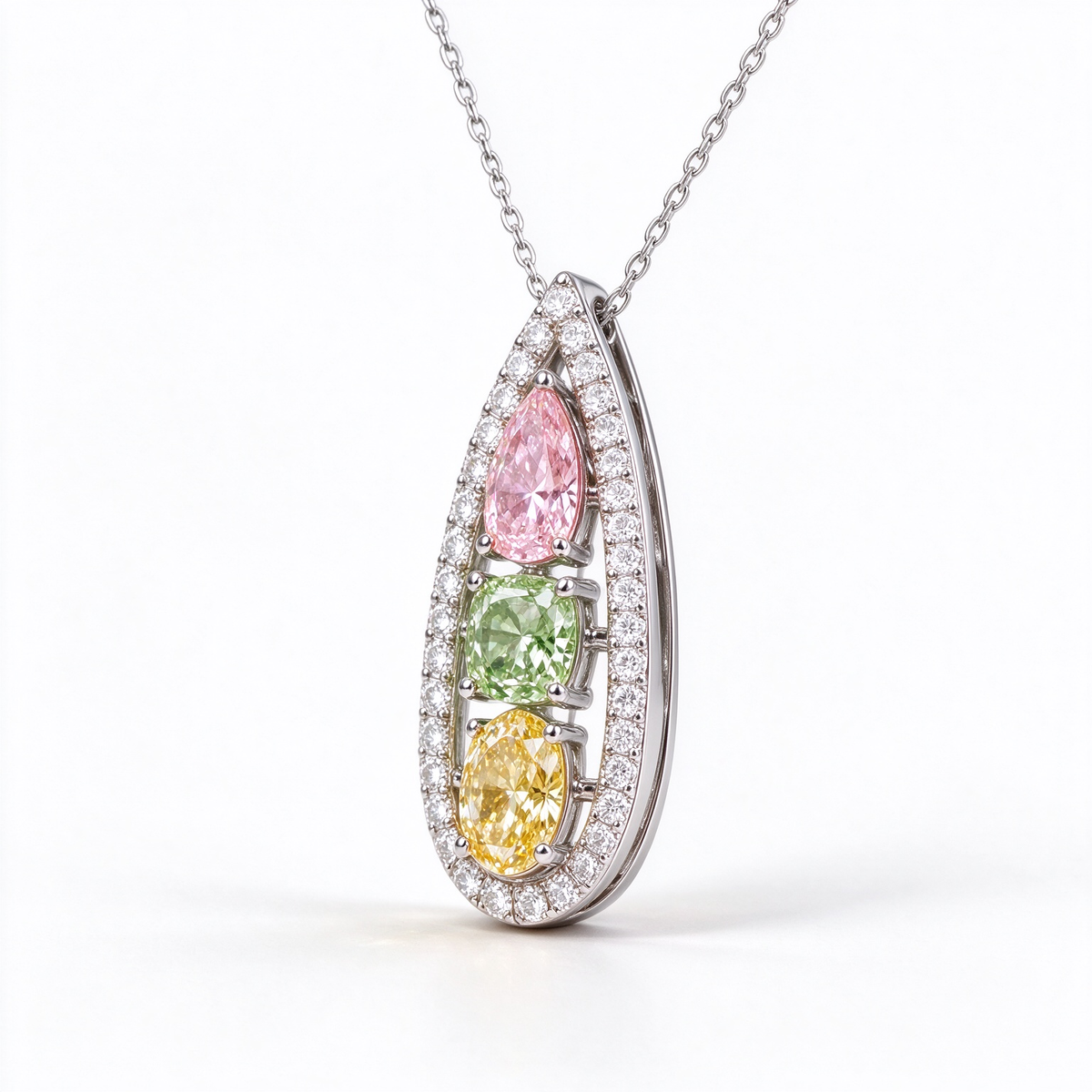 LUCERARO Necklace | Tri-Color Lab-Grown Diamond Elongated Pendant 1 7/8 ct. tw.