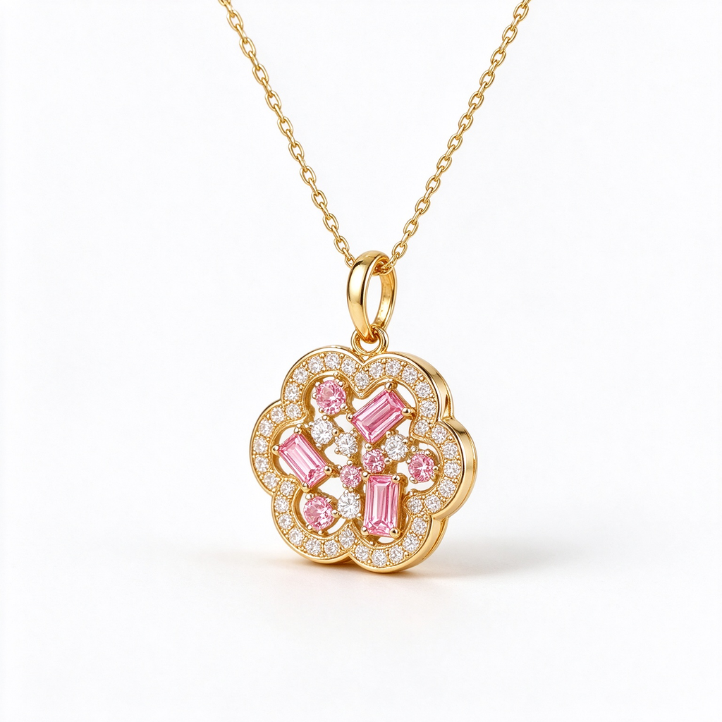 LUCERARO Necklace | Pink & White Lab-Grown Diamond Quatrefoil Necklace 3/4 ct. tw.