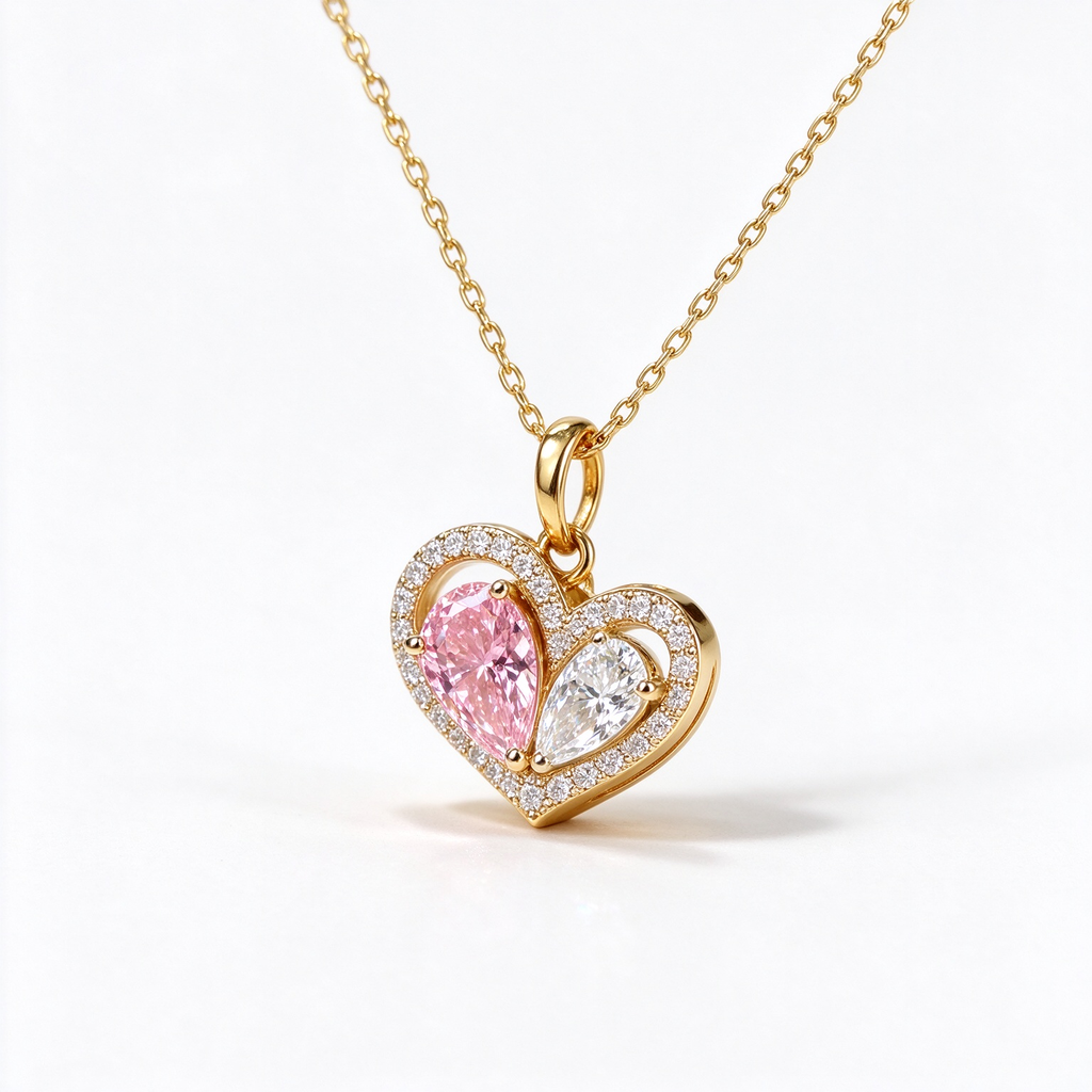 LUCERARO Necklace | Fancy Pink & White Pear Lab-Grown Diamond Heart Necklace 1 1/2 ct. tw.