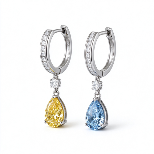 LUCERARO Earrings | Asymmetrical Yellow & Blue Pear Lab-Grown Diamond Drop Earrings 1 2/5 ct. tw. (pair)