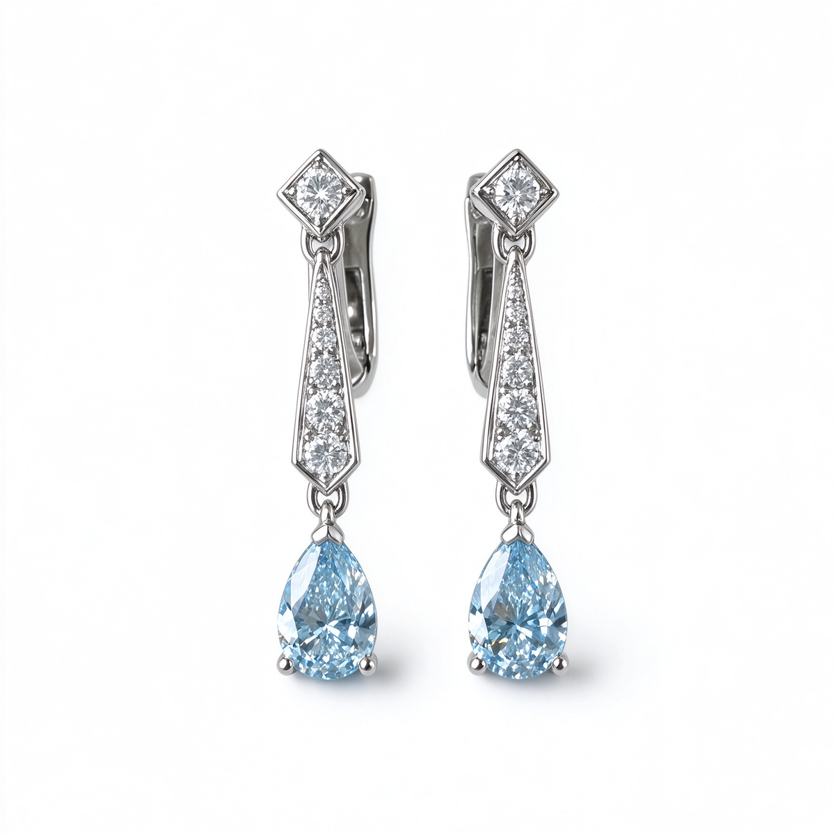 LUCERARO Earrings | Fancy Blue Pear & Geometric Diamond Drop Earrings 2 2/5 ct. tw. (pair)