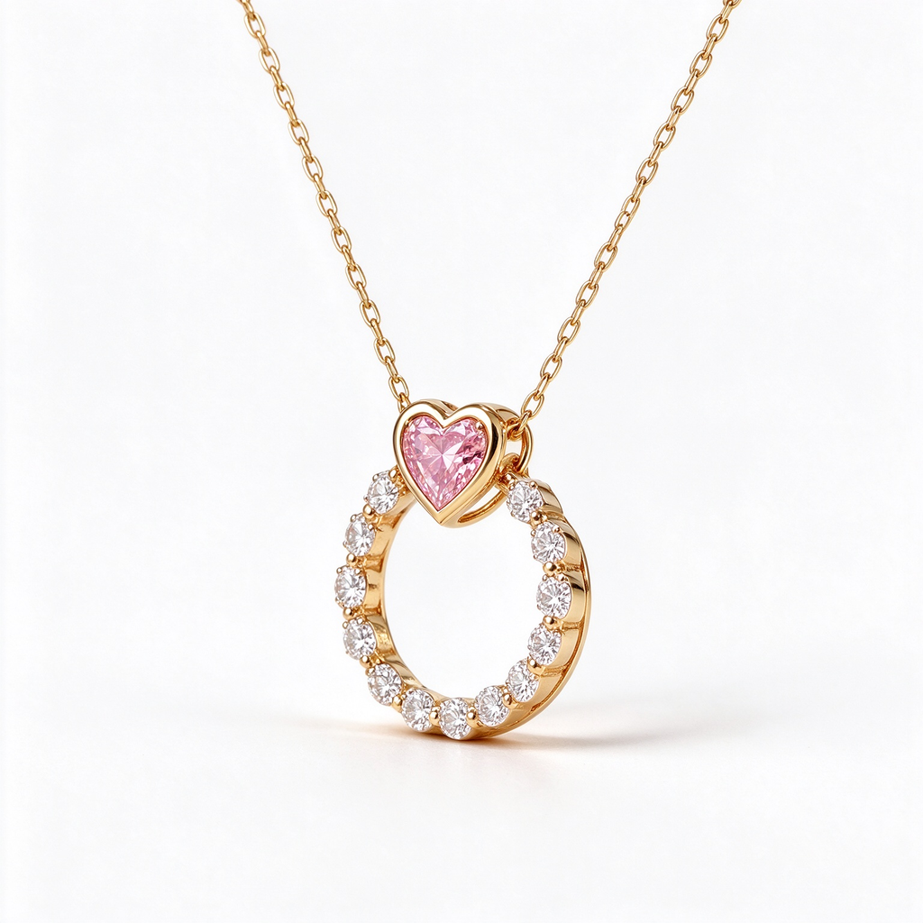 LUCERARO Necklace | Fancy Pink Heart & Round Lab-Grown Diamond Necklace 1 ct. tw.