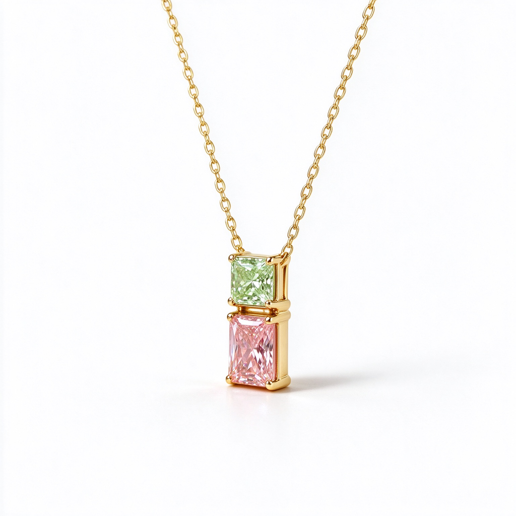 LUCERARO Necklace | Green & Pink Radiant Lab-Grown Diamond Necklace 1 1/4ct. tw.