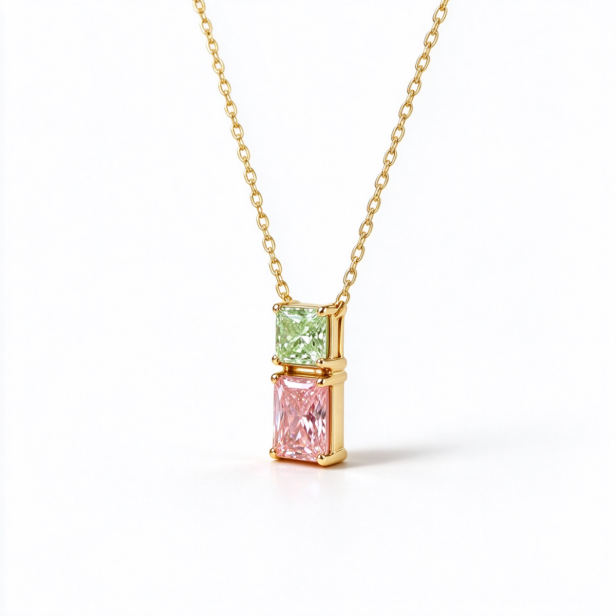 LUCERARO Necklace | Green & Pink Radiant Lab-Grown Diamond Necklace 1 1/4ct. tw.