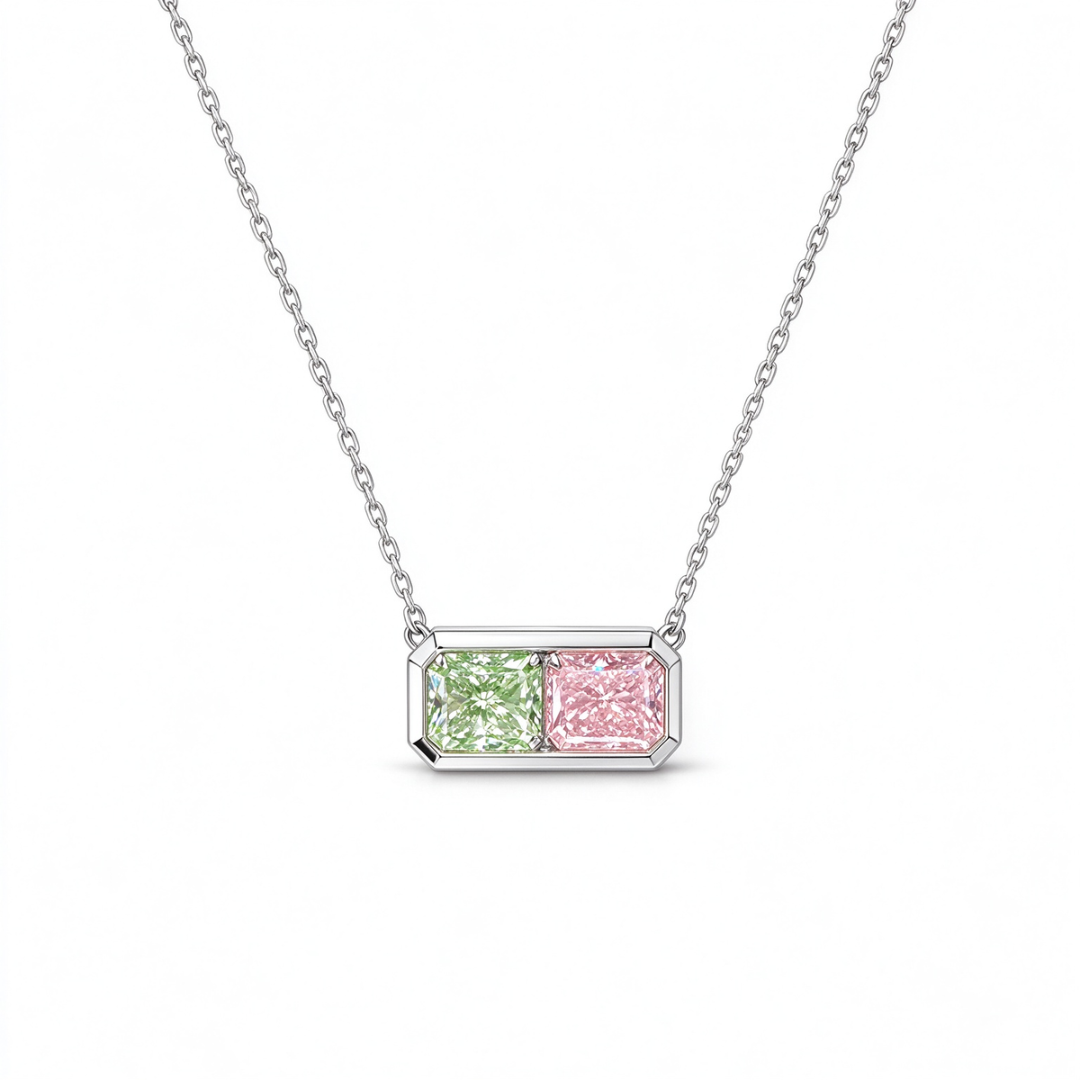 LUCERARO Necklace | Green & Pink Radiant Lab-Grown Diamond Necklace 1 2/5 ct. tw.