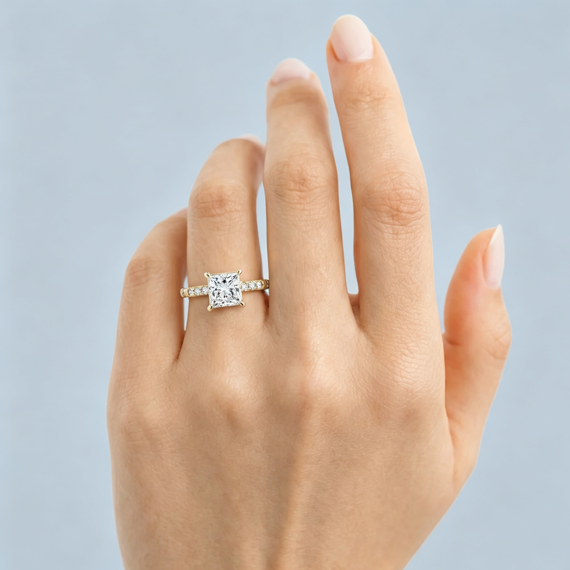 LUCERARO Engagement | Princess Cut Hidden Halo Diamond Ring - ER01416