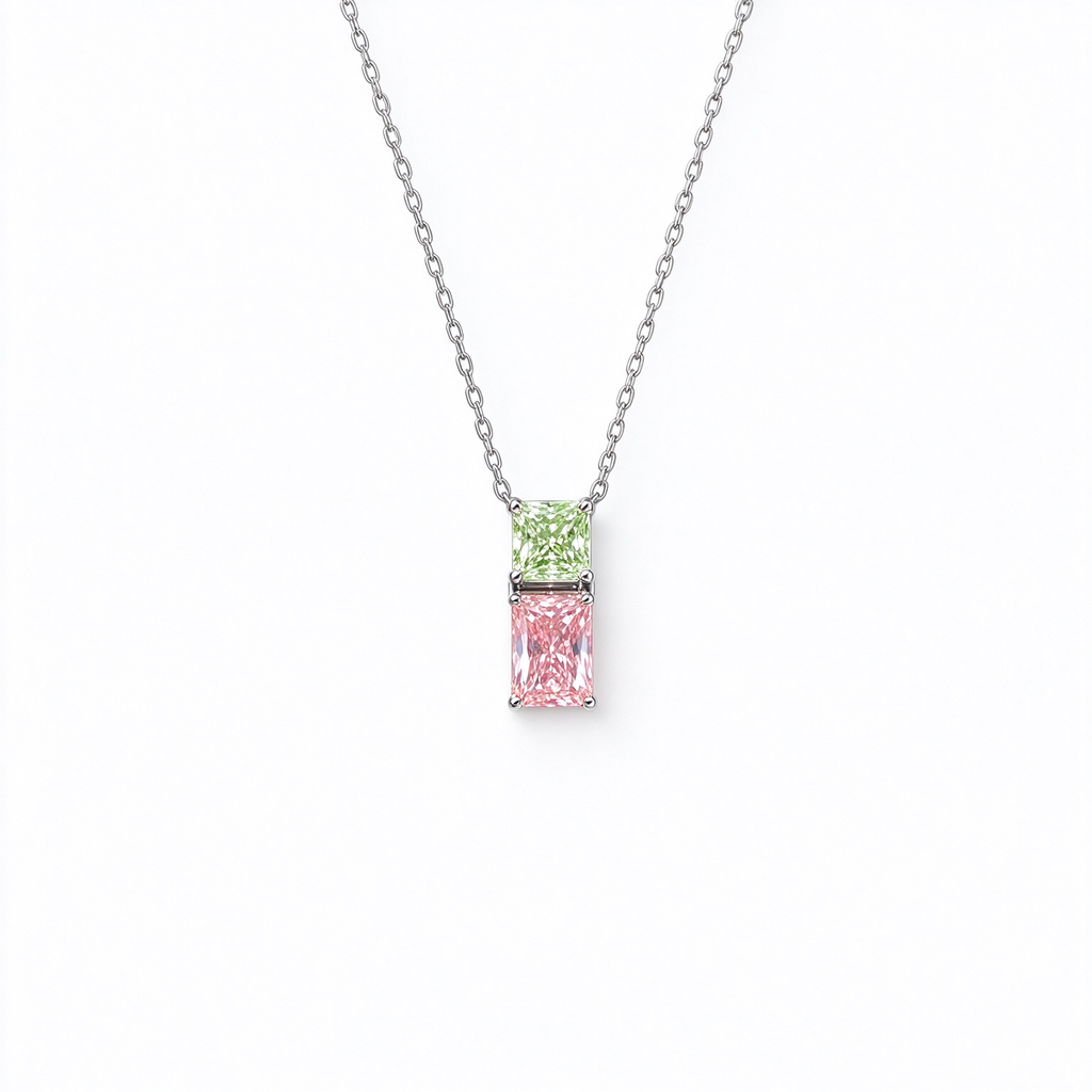 LUCERARO Necklace | Green & Pink Radiant Lab-Grown Diamond Necklace 1 1/4ct. tw.