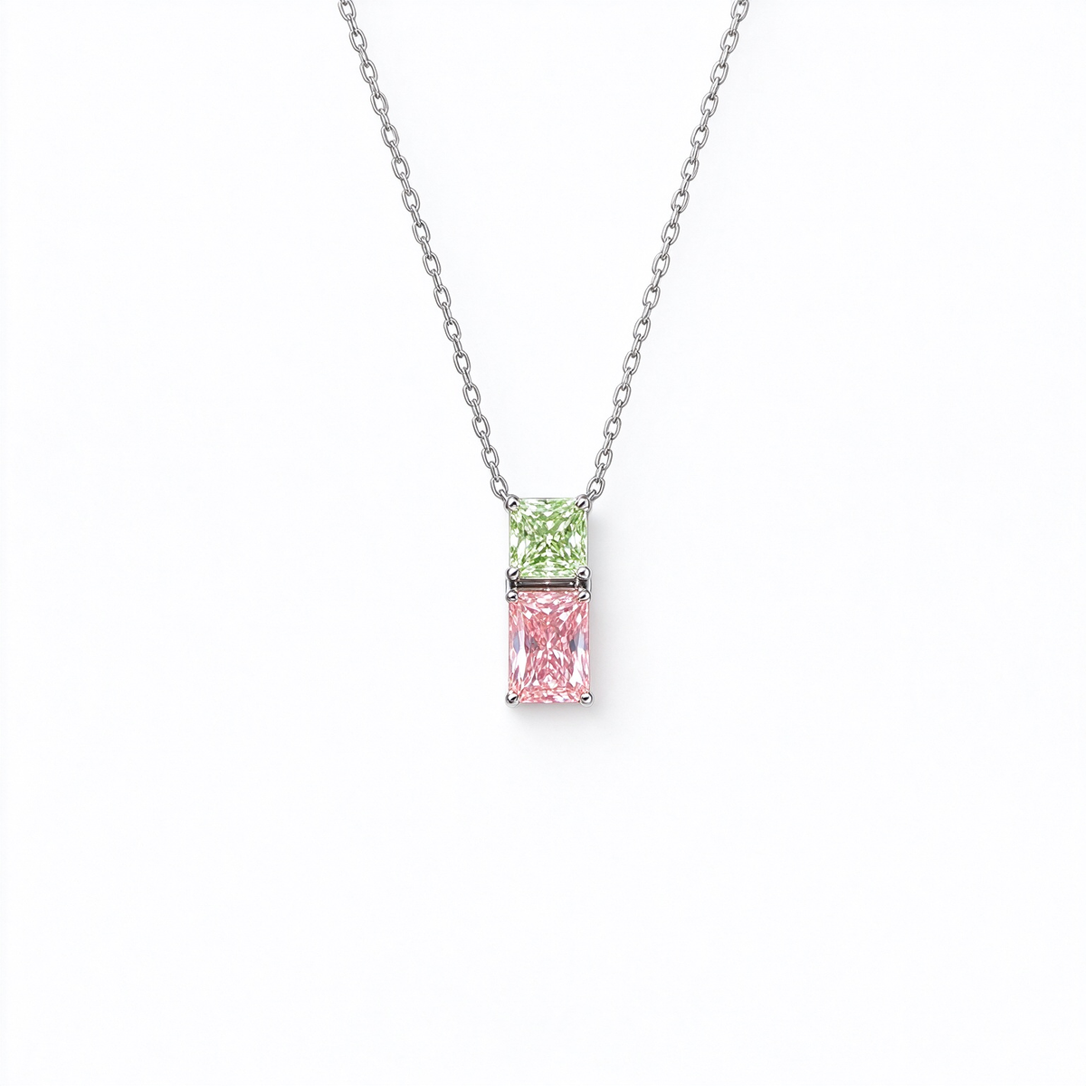 LUCERARO Necklace | Green & Pink Radiant Lab-Grown Diamond Necklace 1 1/4ct. tw.