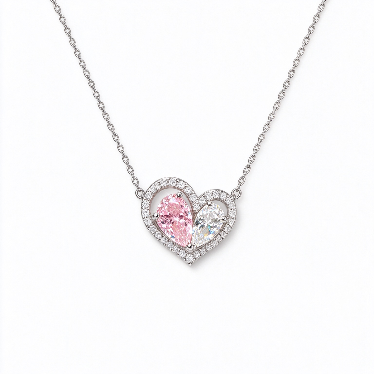 LUCERARO Necklace | Fancy Pink & White Pear Lab-Grown Diamond Heart Necklace 1 1/2 ct. tw.