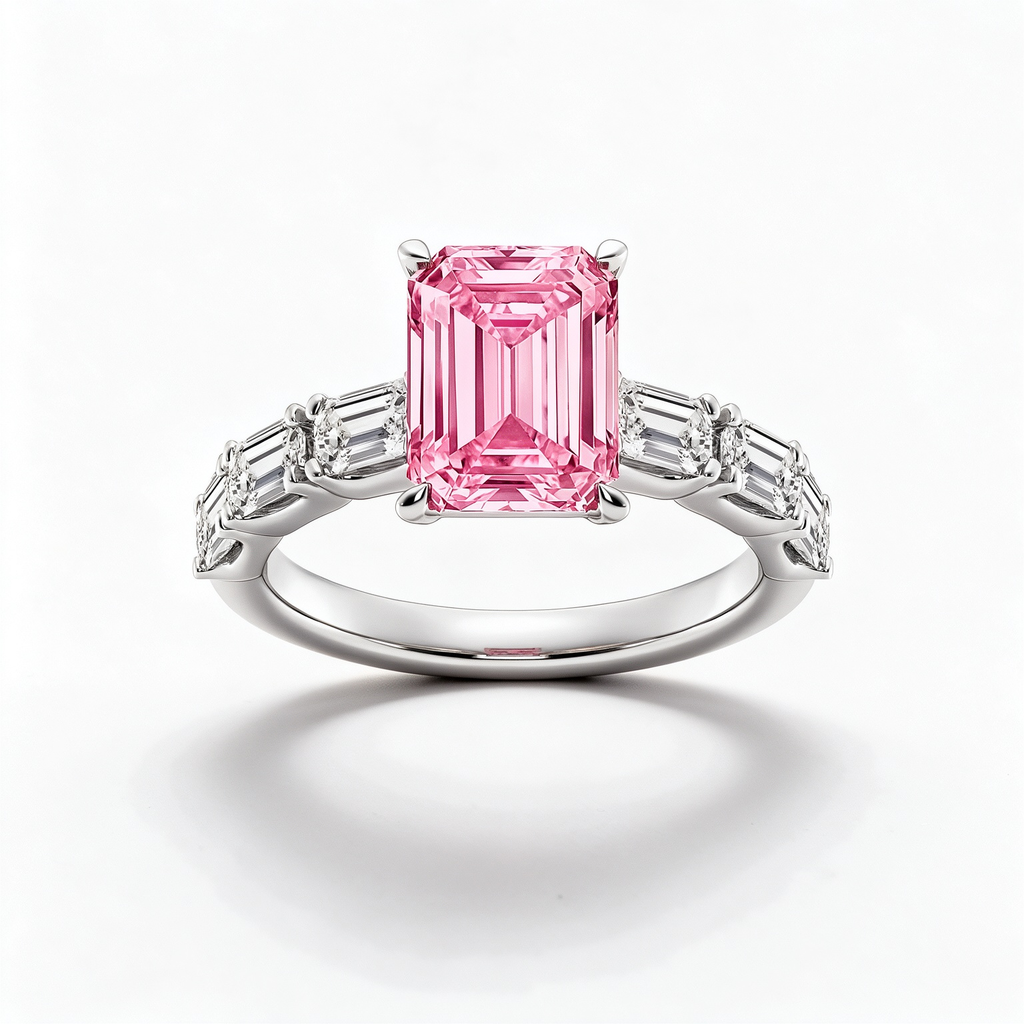 LUCERARO Engagement | Fancy Intense Pink Emerald-Cut Lab-Grown Diamond Ring 4 ct. tw.