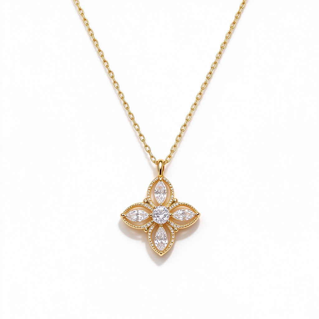 LUCERARO Necklace | Four-Petal Flower Lab-Grown Diamond Necklace 1 1/6 ct. tw.