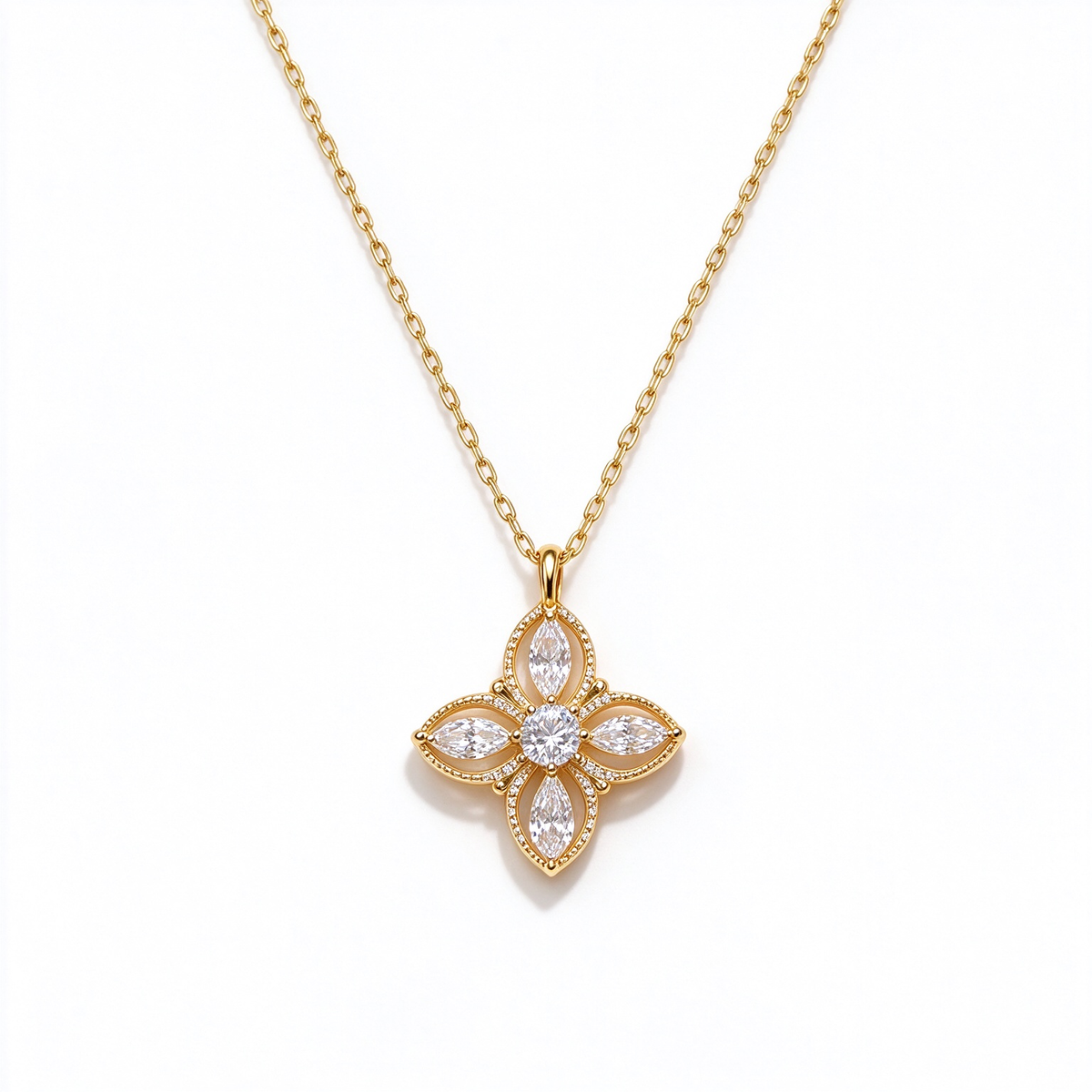 LUCERARO Necklace | Four-Petal Flower Lab-Grown Diamond Necklace 1 1/6 ct. tw.