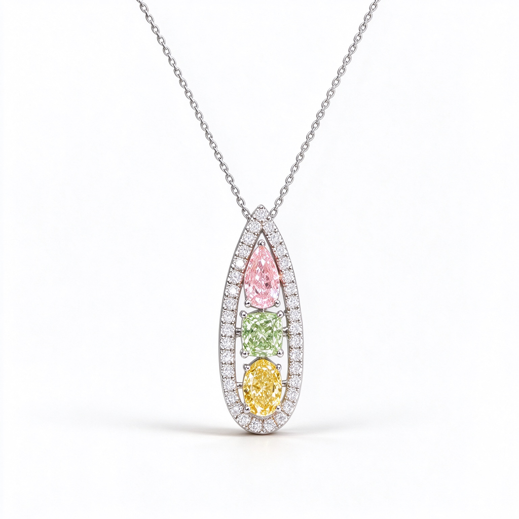 LUCERARO Necklace | Tri-Color Lab-Grown Diamond Elongated Pendant 1 7/8 ct. tw.