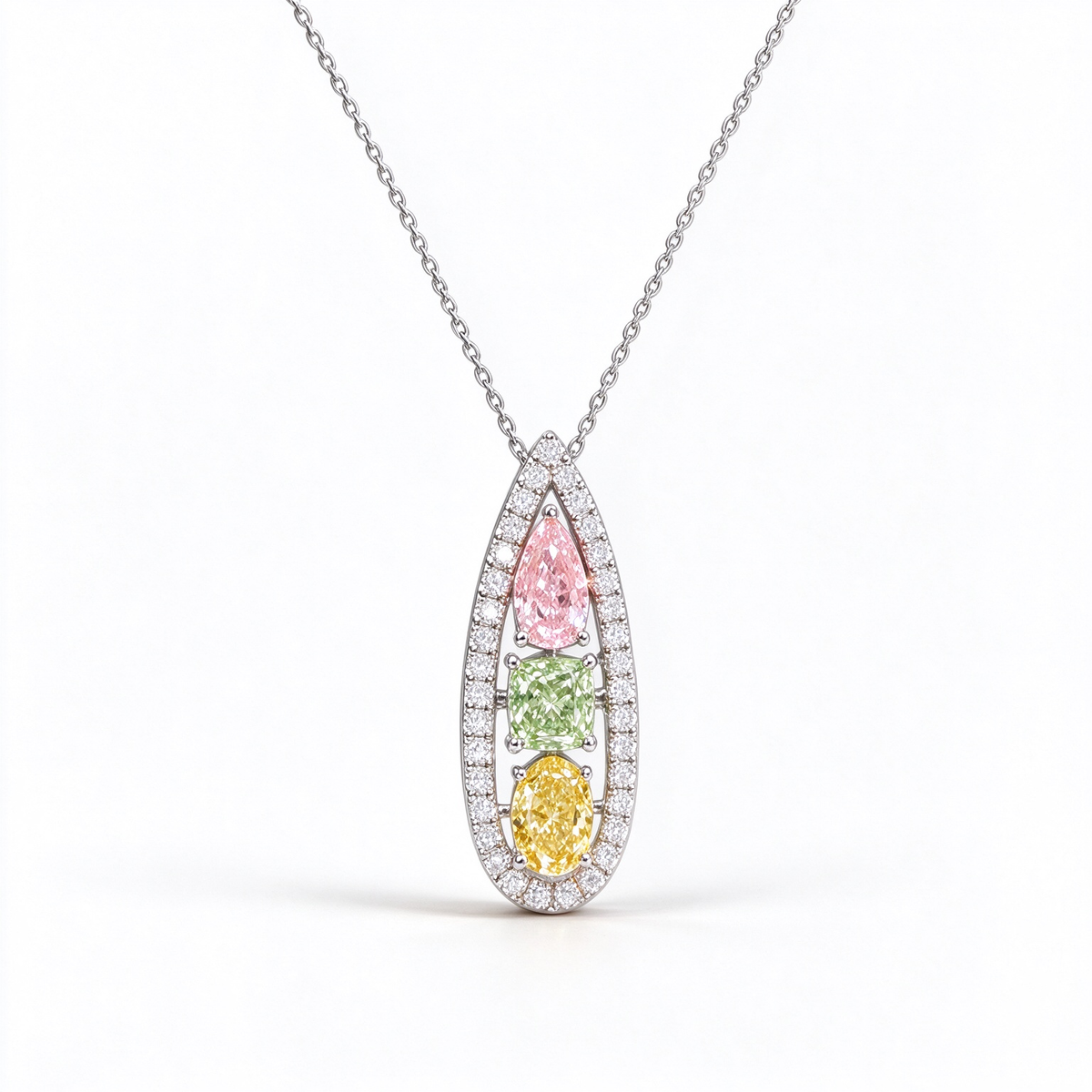 LUCERARO Necklace | Tri-Color Lab-Grown Diamond Elongated Pendant 1 7/8 ct. tw.