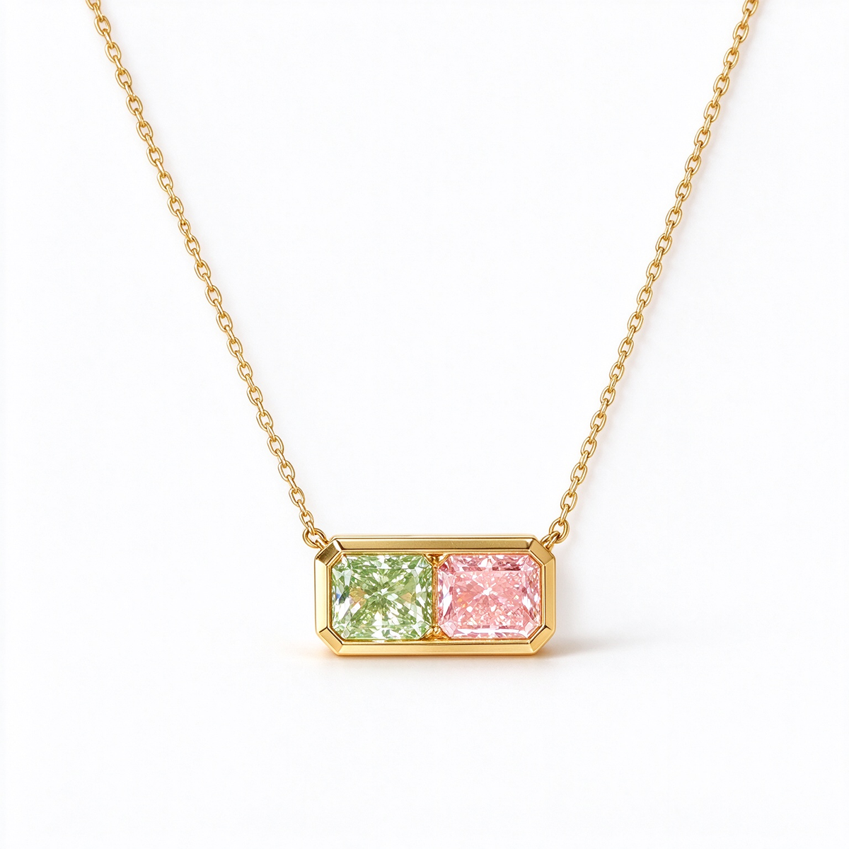 LUCERARO Necklace | Green & Pink Radiant Lab-Grown Diamond Necklace 1 2/5 ct. tw.