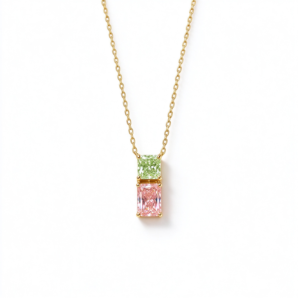 LUCERARO Necklace | Green & Pink Radiant Lab-Grown Diamond Necklace 1 1/4ct. tw.