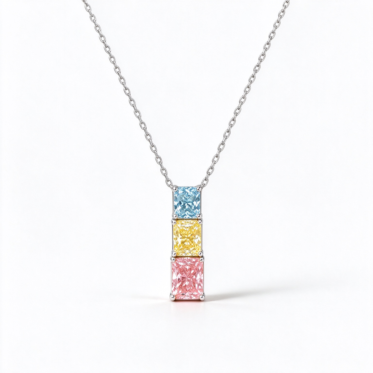 LUCERARO Necklace | Tri-Color Radiant Lab-Grown Diamond Necklace  2 ct. tw.