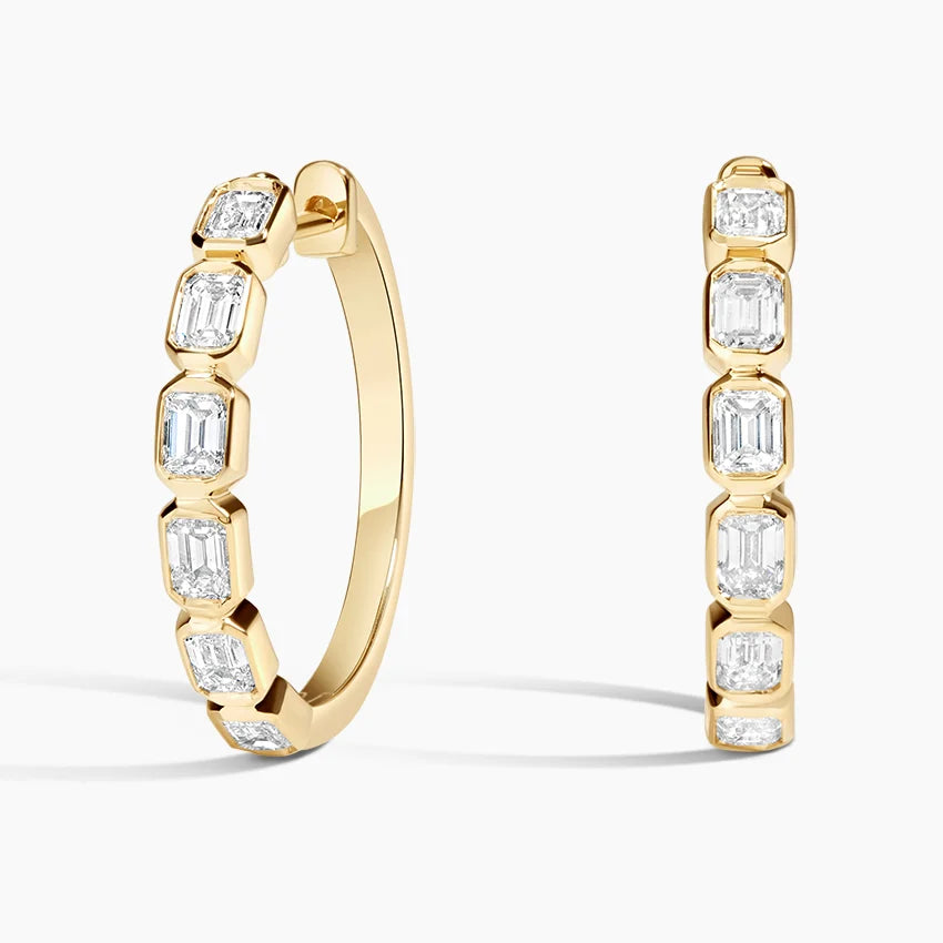 LUCERARO Earrings | Emerald Diamond Bezel Hoop Earrings - JE01695
