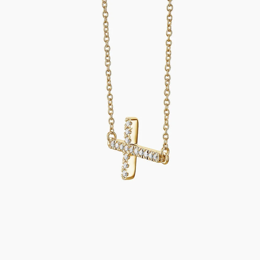 LUCERARO Necklace | Sideways Cross Diamond Necklace - JB01250