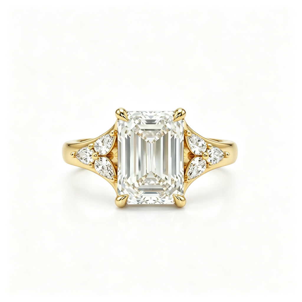 LUCERARO Engagement | Emerald Solitaire Diamond Ring - ER01888