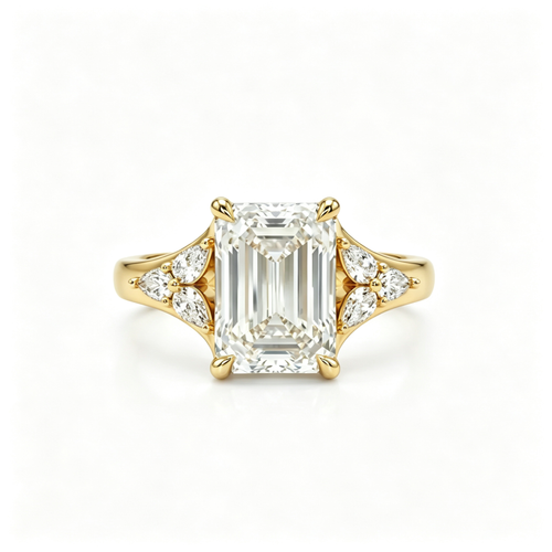 LUCERARO Engagement | Emerald Solitaire Diamond Ring - ER01888