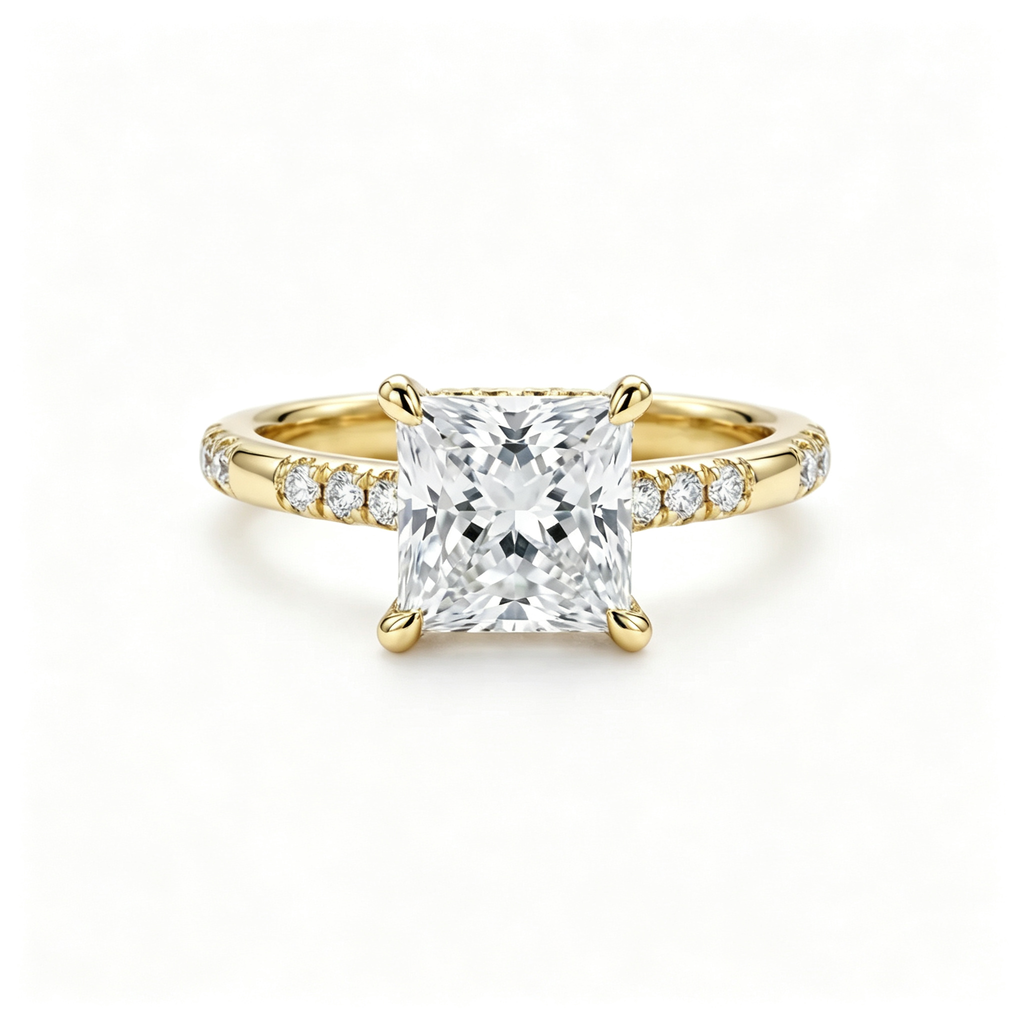 LUCERARO Engagement | Princess Cut Hidden Halo Diamond Ring - ER01416