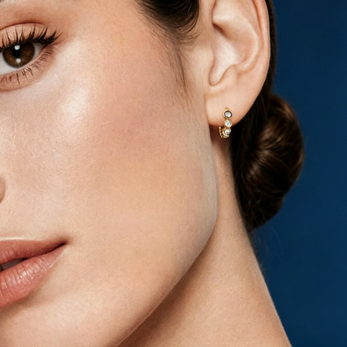 LUCERARO Earrings | Bezel Diamond Huggie Hoop Earrings - JE00825