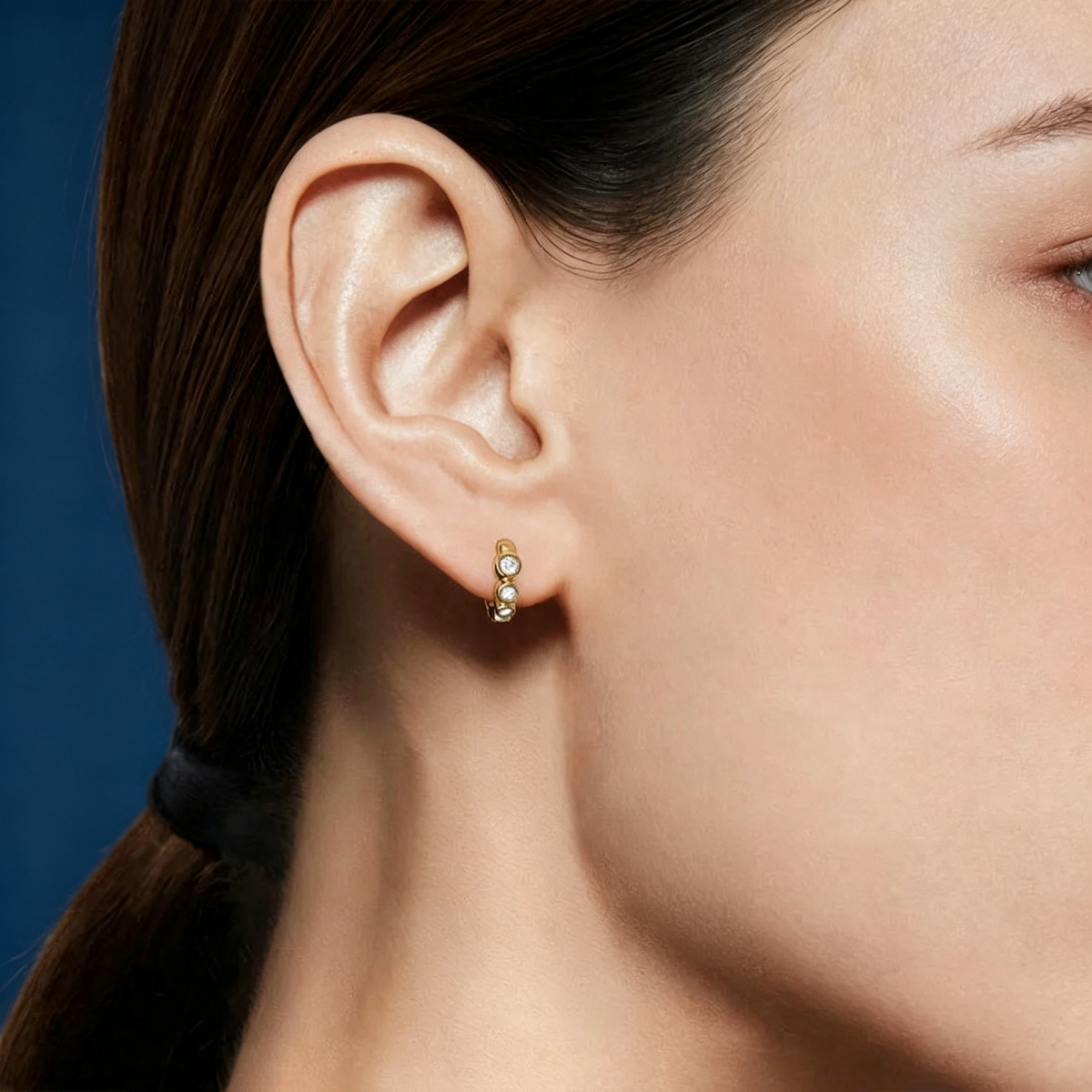 LUCERARO Earrings | Bezel Diamond Huggie Hoop Earrings - JE00825