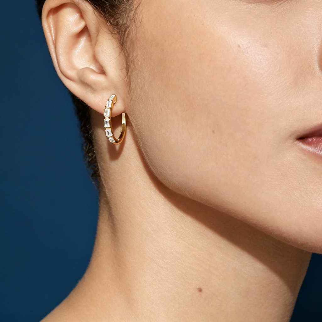 LUCERARO Earrings | Emerald Diamond Bezel Hoop Earrings - JE01695
