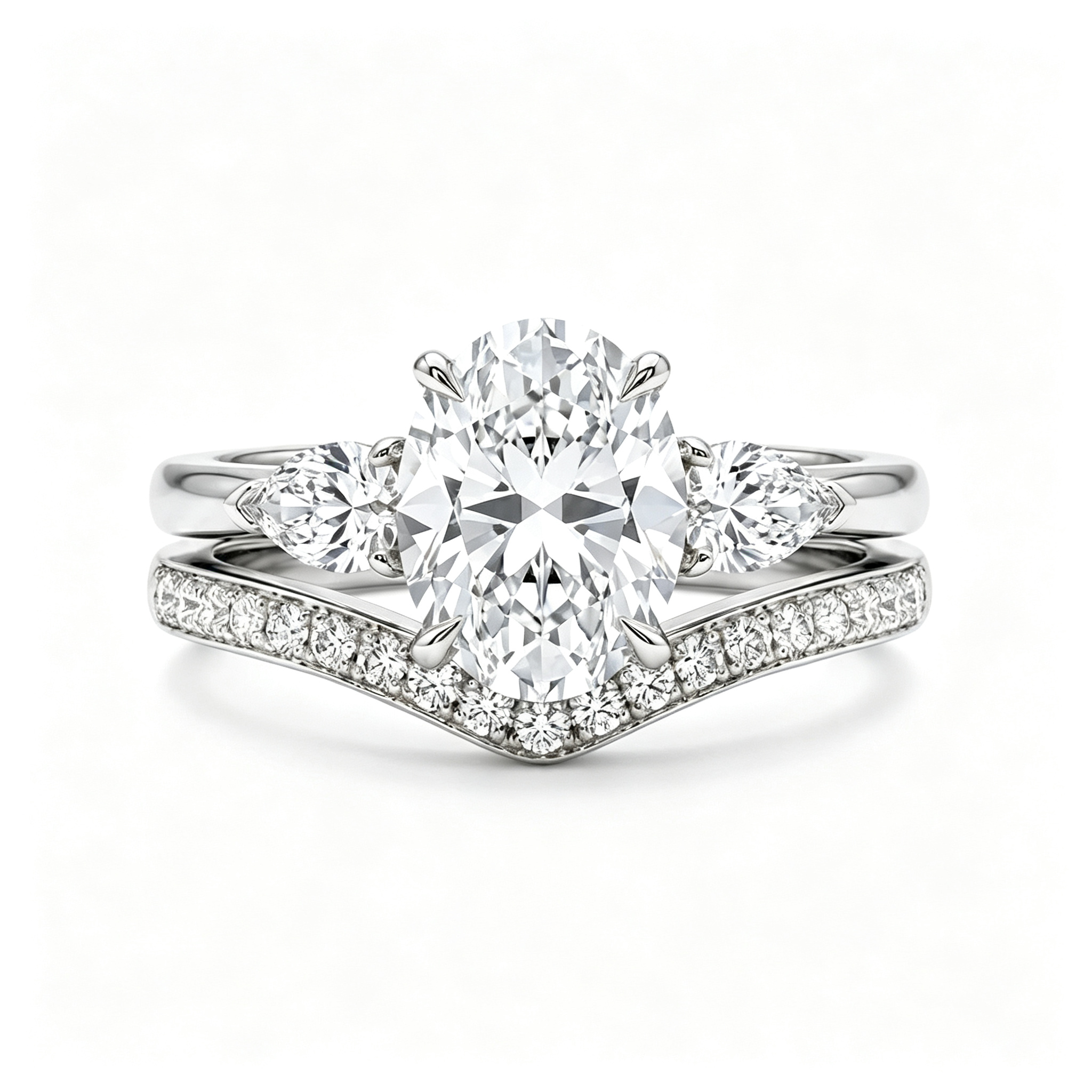 LUCERARO Stacking | Oval & V-shaped Diamond Ring - SR03688