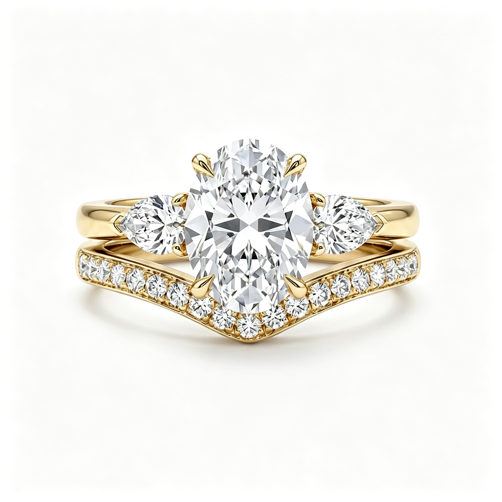 LUCERARO Stacking | Oval & V-shaped Diamond Ring - SR03688