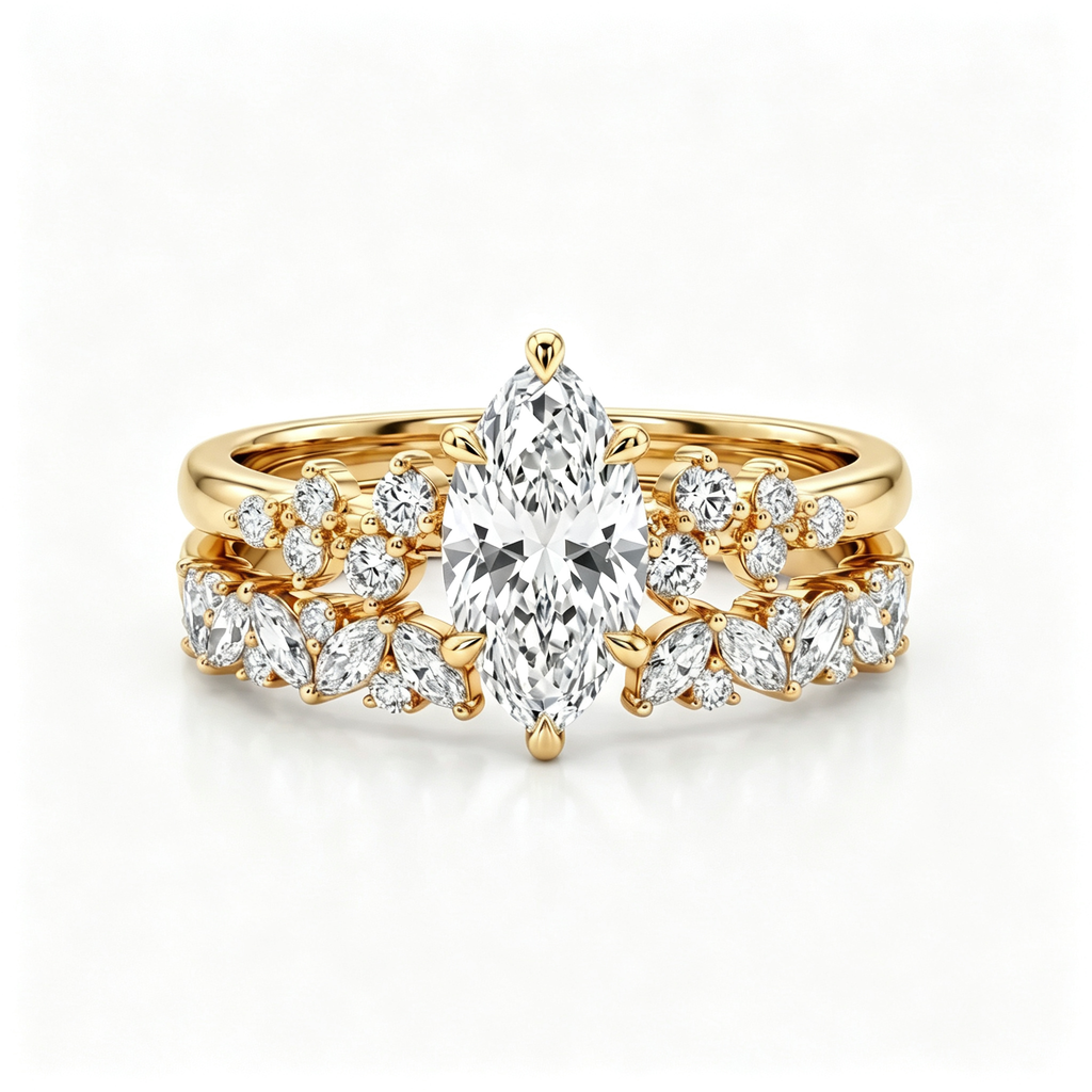 LUCERARO Stacking | Marquise & Cuff Diamond Ring - SR02456