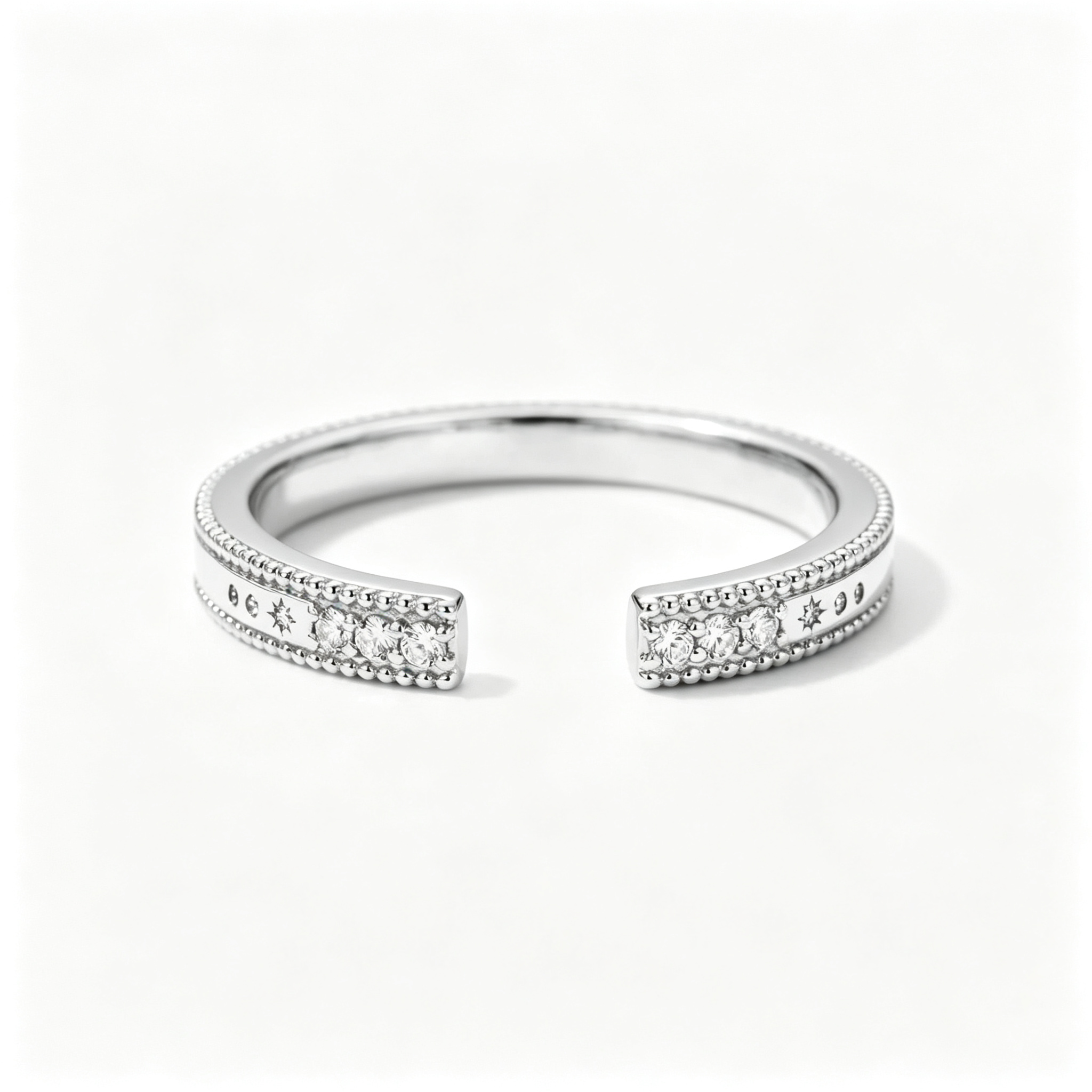 LUCERARO Wedding | Brushed Gold Milgrain Open Diamond Ring - WR01320