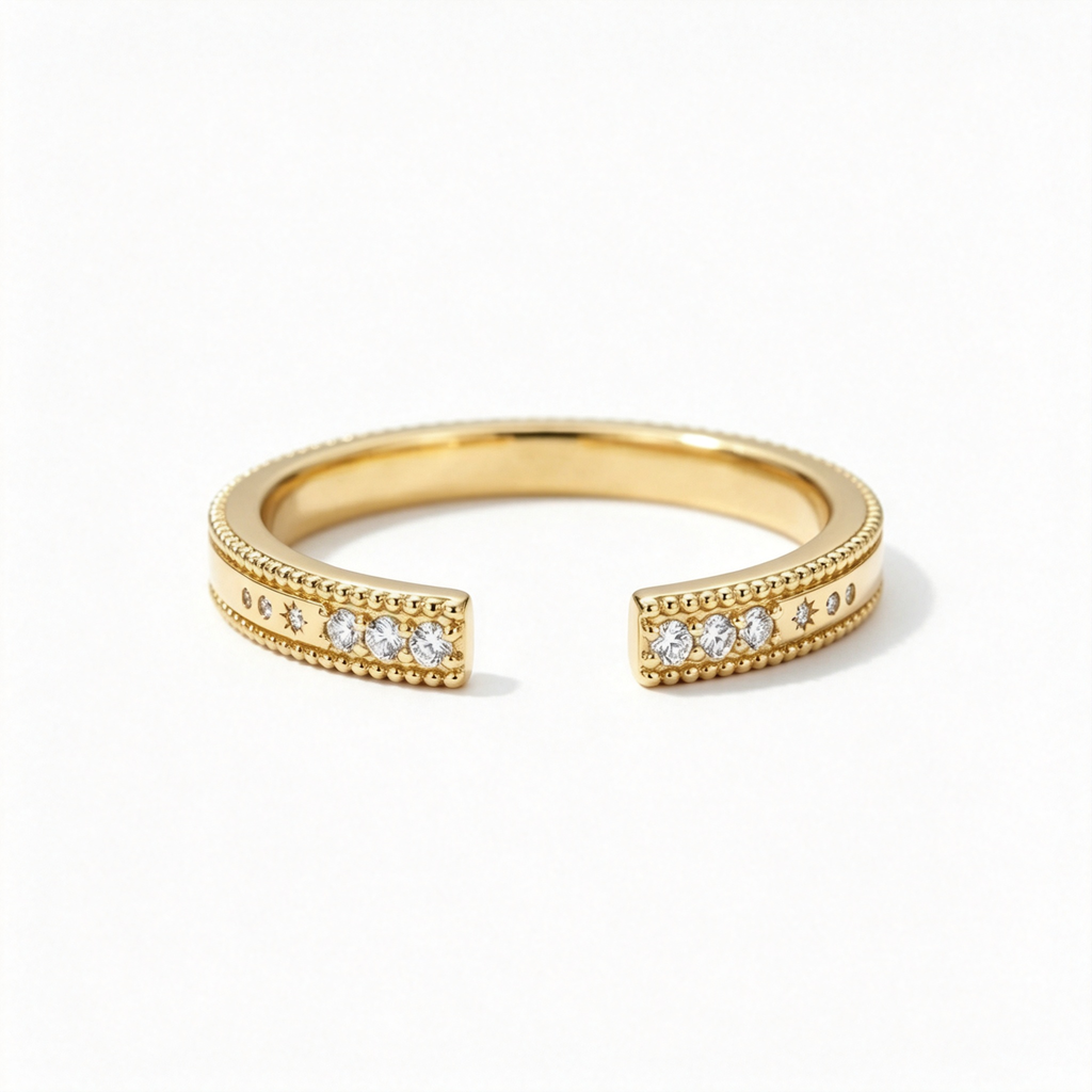 LUCERARO Wedding | Brushed Gold Milgrain Open Diamond Ring - WR01320
