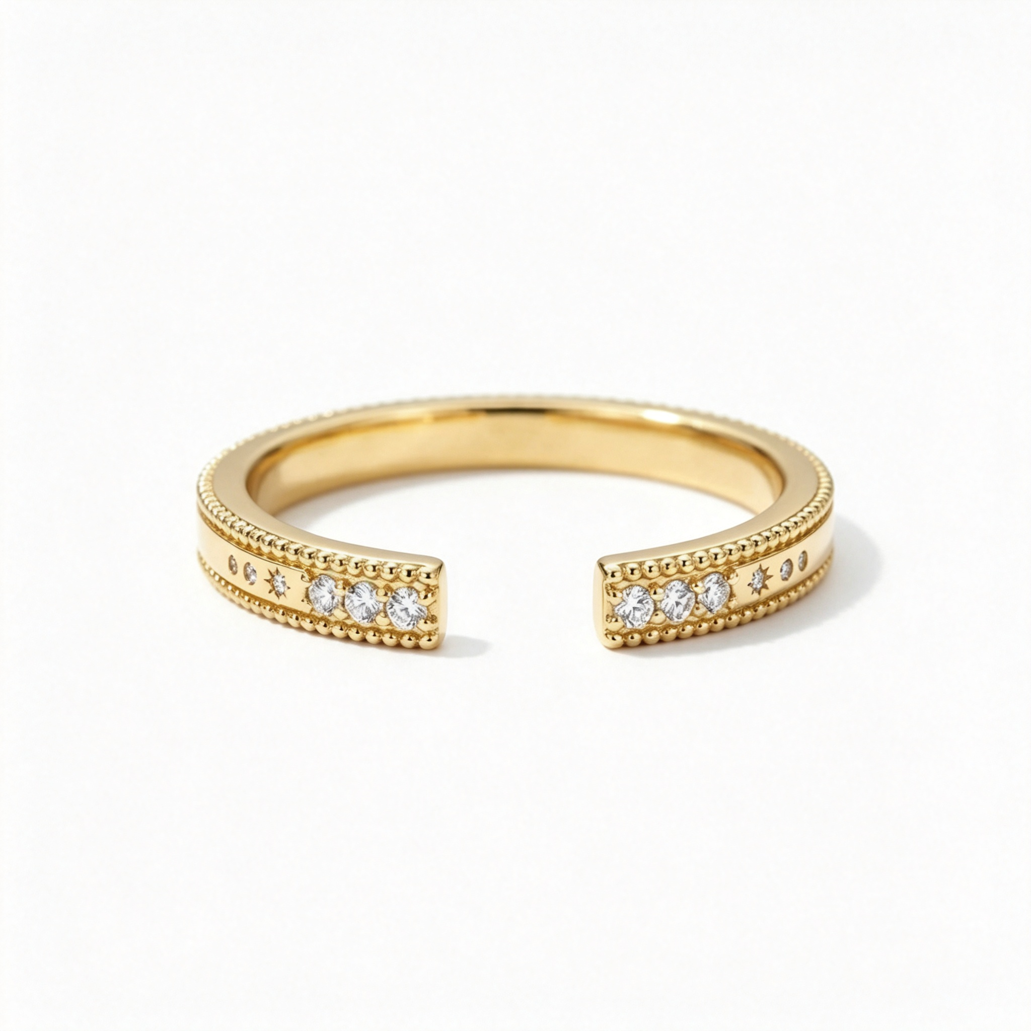 LUCERARO Wedding | Brushed Gold Milgrain Open Diamond Ring - WR01320