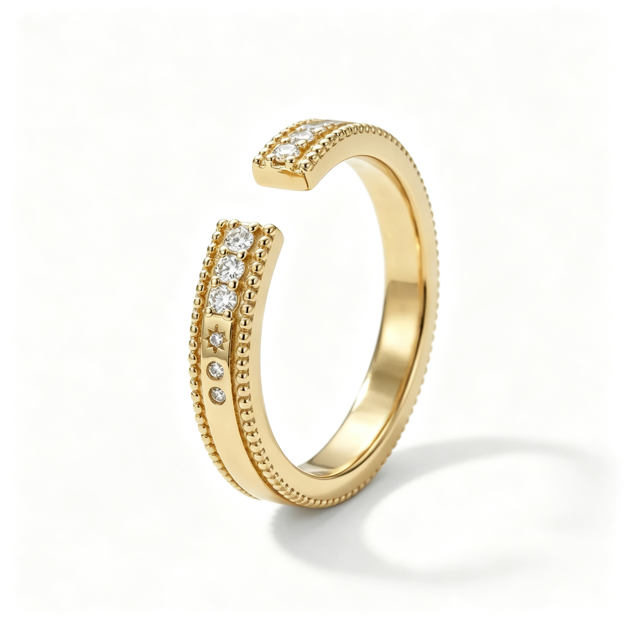 LUCERARO Wedding | Brushed Gold Milgrain Open Diamond Ring - WR01320