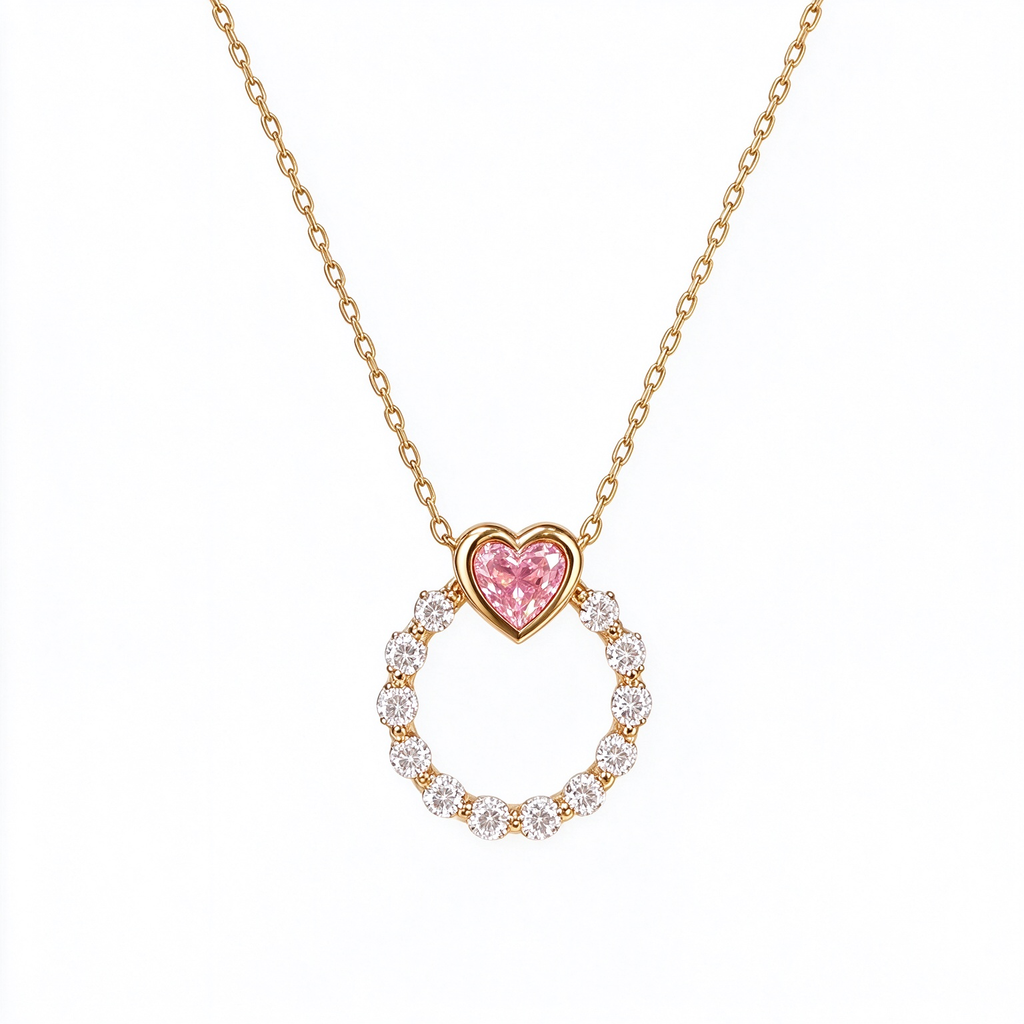 LUCERARO Necklace | Fancy Pink Heart & Round Lab-Grown Diamond Necklace 1 ct. tw.