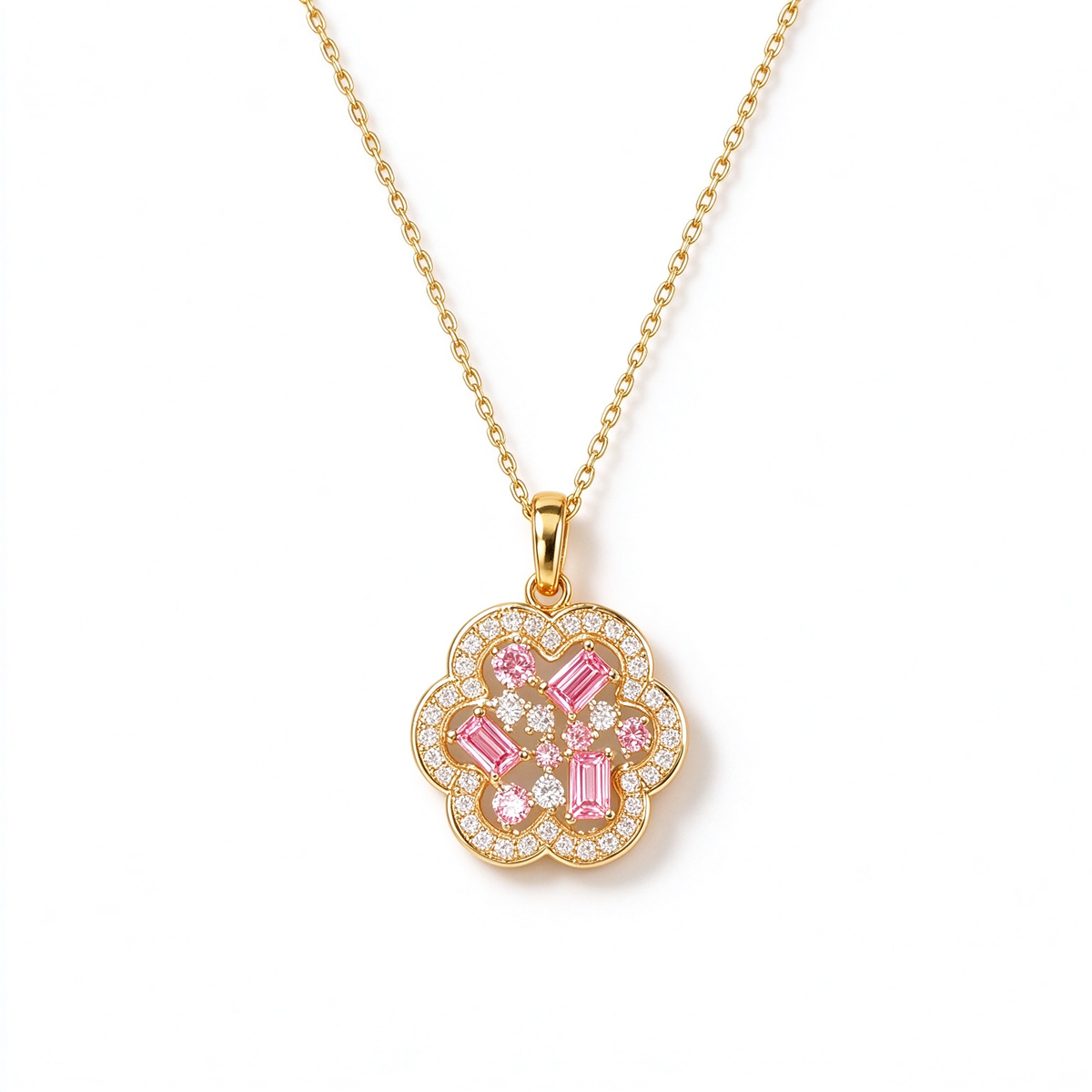 LUCERARO Necklace | Pink & White Lab-Grown Diamond Quatrefoil Necklace 3/4 ct. tw.