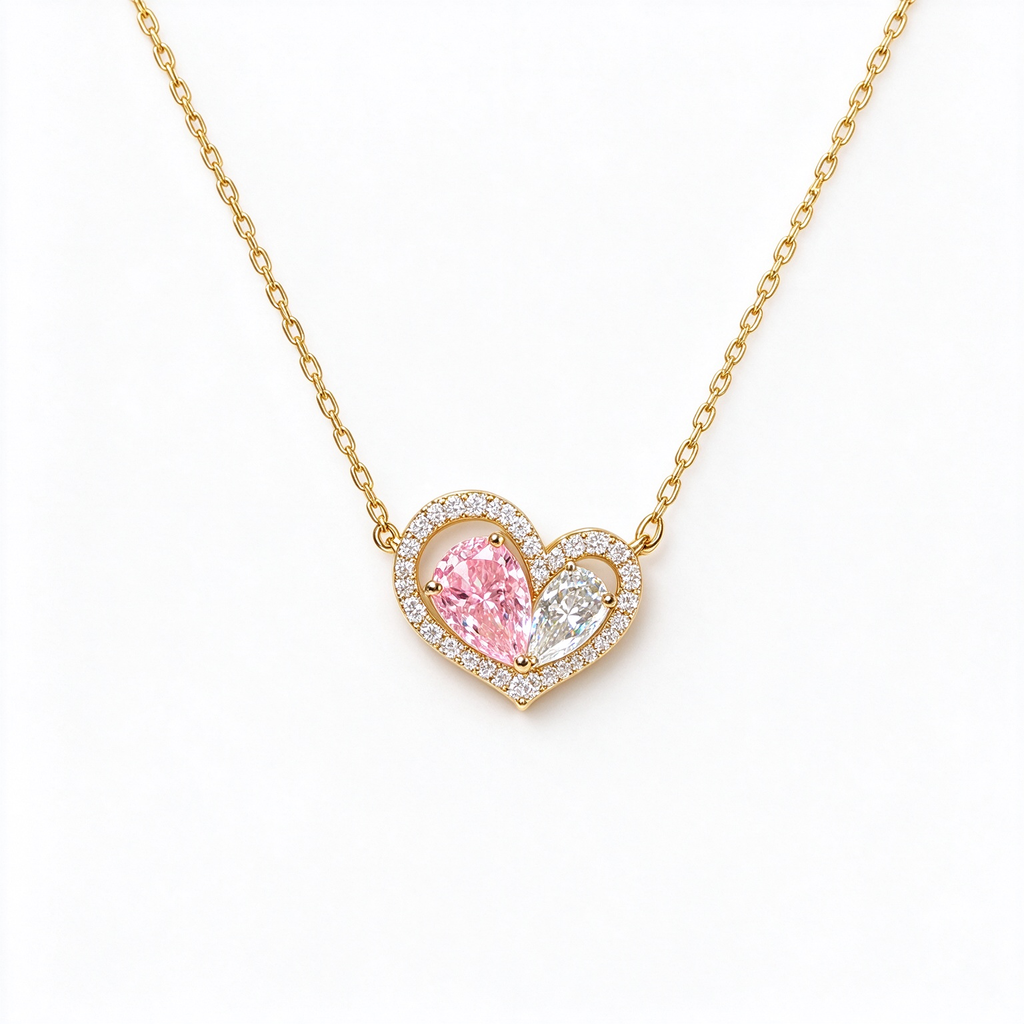 LUCERARO Necklace | Fancy Pink & White Pear Lab-Grown Diamond Heart Necklace 1 1/2 ct. tw.