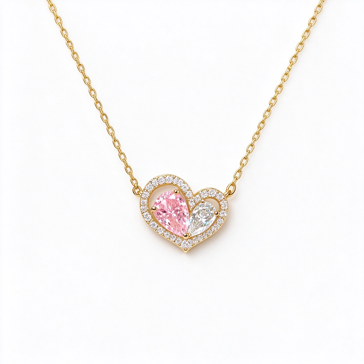 LUCERARO Necklace | Fancy Pink & White Pear Lab-Grown Diamond Heart Necklace 1 1/2 ct. tw.