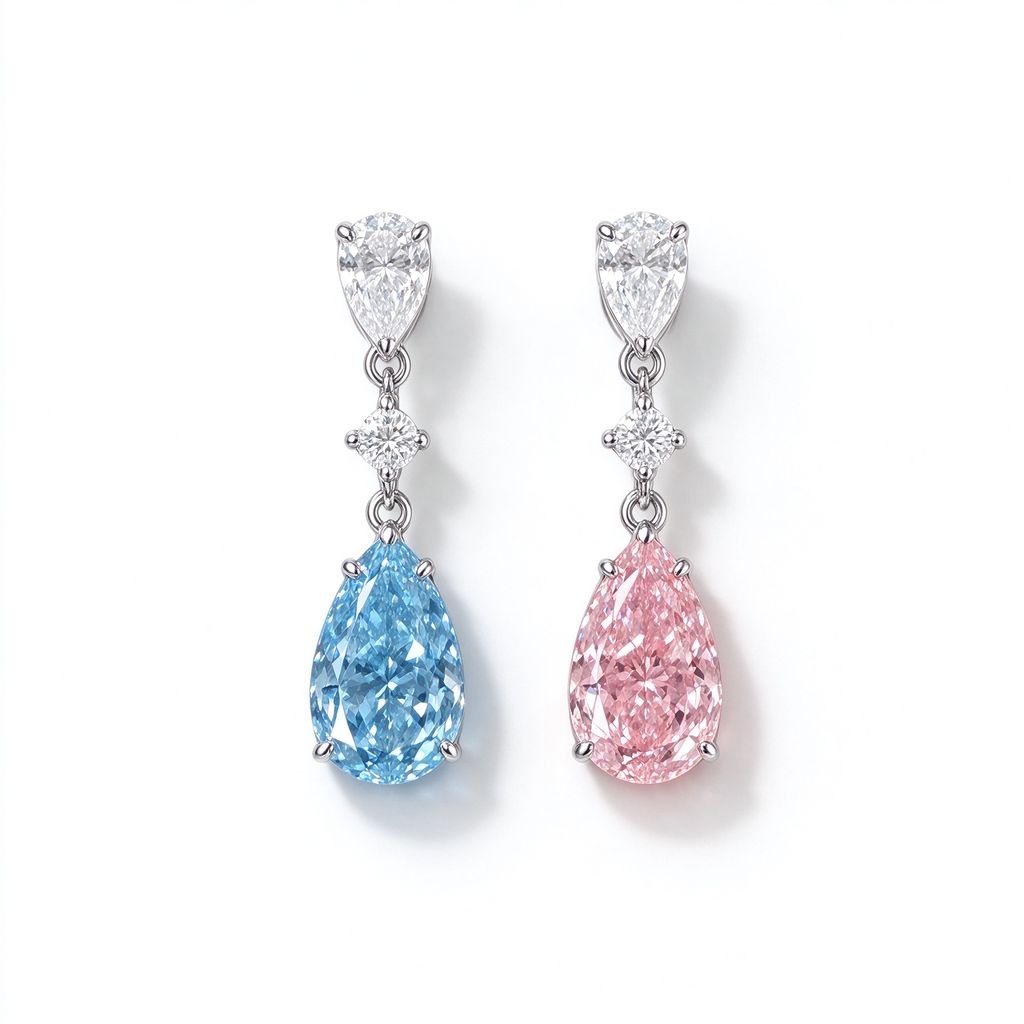 LUCERARO Earrings | Asymmetrical Fancy Color Pear Lab-Grown Diamond Drop Earrings 1 7/8 ct. tw. (pair)