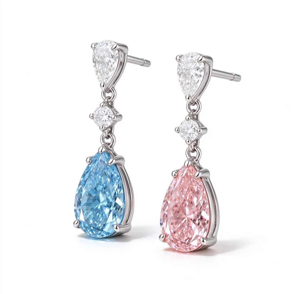 LUCERARO Earrings | Asymmetrical Fancy Color Pear Lab-Grown Diamond Drop Earrings 1 7/8 ct. tw. (pair)