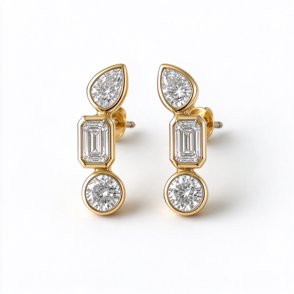 LUCERARO Earrings | Triple-Shape Lab-Grown Diamond Bezel Earrings 7/8 ct. tw. (pair)