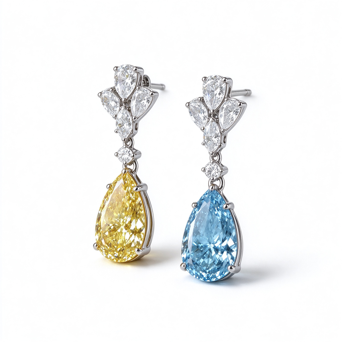 LUCERARO Earrings | Asymmetrical Yellow & Blue Pear Lab-Grown Diamond Drop Earrings 2 ct. tw. (pair)