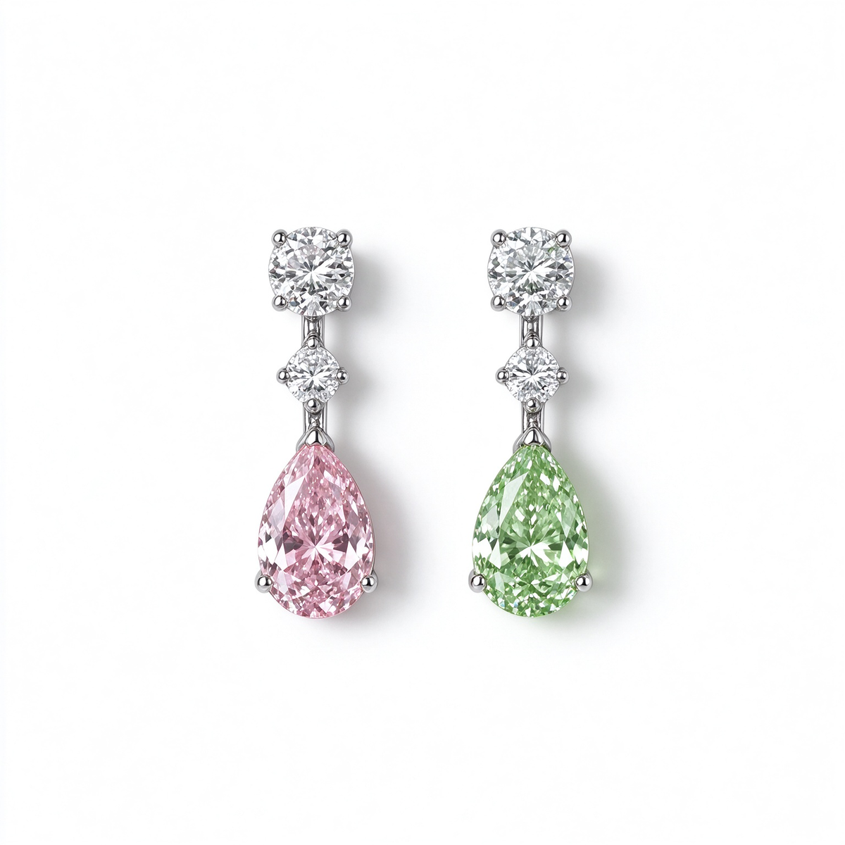 LUCERARO Earrings | Asymmetrical Pink & Green Pear Lab-Grown Diamond Drop Earrings 1 7/8 ct. tw. (pair)